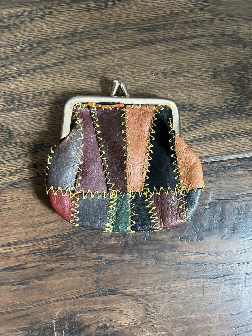 Source Unknown Patchwork Leather Coin Purse - Brown, Black, Red, Green, Orange